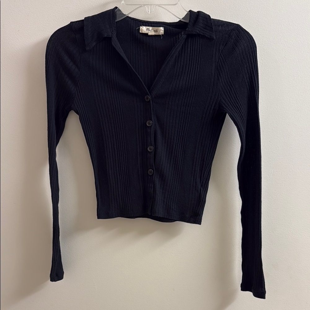 Madewell Black Long Sleeve Crop Top Size XS